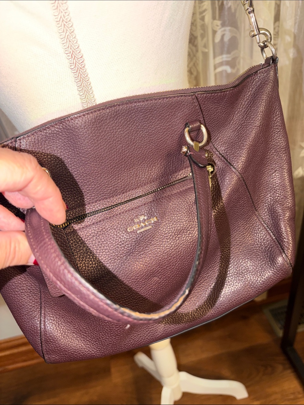 Coach Pebbled Leather Shoulder Bag in Burgundy - Picture 3 of 8